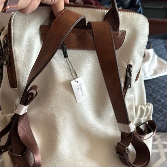 White and Brown Leather Backpack - Picture 4 of 8